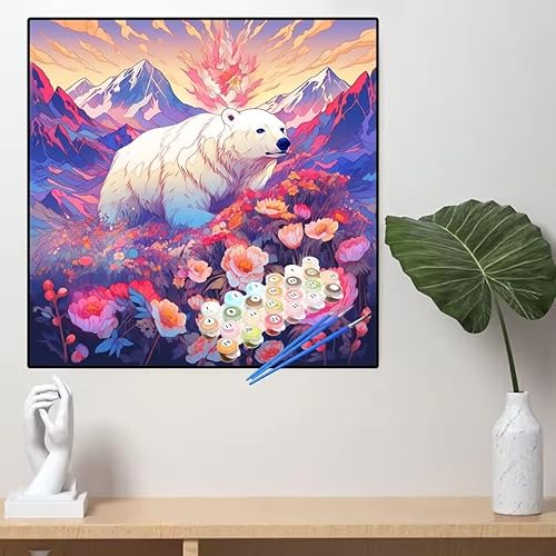 Malen Nach Zahlen Eisbär Malen Nach Zahlen Erwachsene Blume Painting by Numbers Adult,DIY Handgemalt Ölgemälde set Mit Pinsel/Acrylpigment,Farbe Leinwand Bastelset,Home Dekor Geschenke 40x40cm YL22 von huuyaofaa