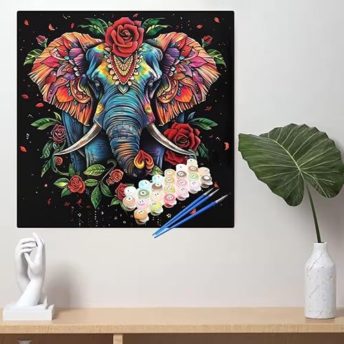 Malen Nach Zahlen Elefant Malen Nach Zahlen Erwachsene Blume Painting by Numbers Adult,DIY Handgemalt Ölgemälde set Mit Pinsel/Acrylpigment,Farbe Leinwand Bastelset,Home Dekor Geschenke 55x55cm YL101 von huuyaofaa