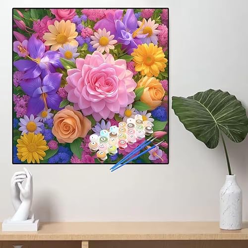 Malen Nach Zahlen Farbe Malen Nach Zahlen Erwachsene Blume Painting by Numbers Adult,DIY Handgemalt Ölgemälde set Mit Pinsel/Acrylpigment,Farbe Leinwand Bastelset für Home Dekor Geschenke 40x40cm YL35 von huuyaofaa