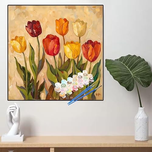Malen Nach Zahlen Frühling Malen Nach Zahlen Erwachsene Blume Painting by Numbers Adult,DIY Handgemalt Ölgemälde set Mit Pinsel/Acrylpigment,Farbe Leinwand Bastelset,Home Dekor Geschenke 45x45cm YL96 von huuyaofaa