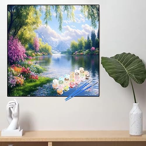 Malen Nach Zahlen Frühling Malen Nach Zahlen Erwachsene Blume Painting by Numbers Adult,DIY Handgemalt Ölgemälde set Mit Pinsel/Acrylpigment,Farbe Leinwand Bastelset,Home Dekor Geschenke 90x90cm YL98 von huuyaofaa