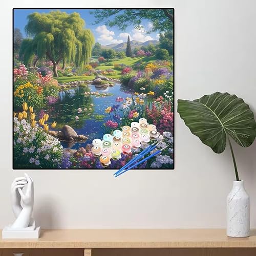 Malen Nach Zahlen Frühling Malen Nach Zahlen Erwachsene Garten Painting by Numbers Adult,DIY Handgemalt Ölgemälde set Mit Pinsel/Acrylpigment,Farbe Leinwand Bastelset,Home Dekor Geschenke 55x55cm YL99 von huuyaofaa