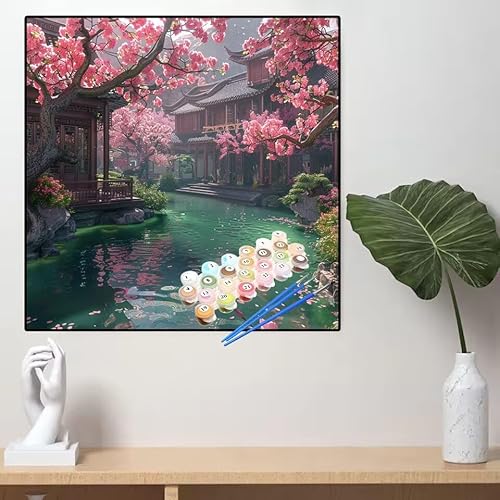 Malen Nach Zahlen Frühling Malen Nach Zahlen Erwachsene Landschaft Painting by Numbers Adult,DIY Handgemalt Ölgemälde set Mit Pinsel/Acrylpigment,Farbe Leinwand Bastelset,Dekor Geschenke 60x60cm YL97 von huuyaofaa