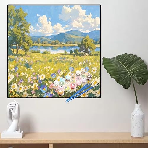 Malen Nach Zahlen Gänseblümchen Malen Nach Zahlen Erwachsene Garten Painting by Numbers Adult,DIY Handgemalt Ölgemälde set Mit Pinsel/Acrylpigment,Farbe Leinwand Bastelset,Dekor Geschenke 55x55cm YL69 von huuyaofaa