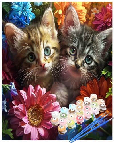 Malen Nach Zahlen Gänseblümchen Malen Nach Zahlen Erwachsene Katze Painting by Numbers Adult,DIY Handgemalt Ölgemälde set Mit Pinsel/Acrylpigment,Farbe Leinwand Bastelset Geschenke 60x90cm HYF910 von huuyaofaa