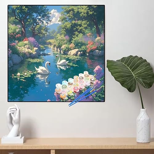 Malen Nach Zahlen Gans Malen Nach Zahlen Erwachsene Blume Painting by Numbers Adult,DIY Handgemalt Ölgemälde set Mit Pinsel/Acrylpigment,Farbe Leinwand Bastelset für Home Dekor Geschenke 70x70cm YL135 von huuyaofaa