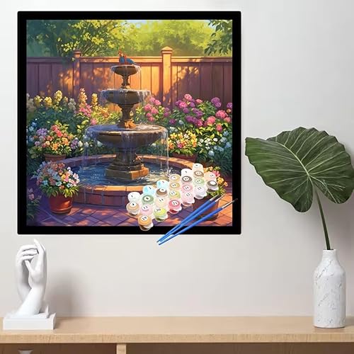 Malen Nach Zahlen Garten Malen Nach Zahlen Erwachsene Brunnen Painting by Numbers Adult,DIY Handgemalt Ölgemälde set Mit Pinsel/Acrylpigment,Farbe Leinwand Bastelset,Home Dekor Geschenke 70x70cm YL420 von huuyaofaa