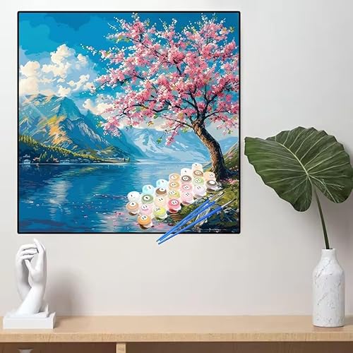 Malen Nach Zahlen Japan Malen Nach Zahlen Erwachsene Landschaft Painting by Numbers Adult,DIY Handgemalt Ölgemälde set Mit Pinsel/Acrylpigment,Farbe Leinwand Bastelset,Dekor Geschenke 40x40cm YL676 von huuyaofaa