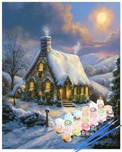 Malen Nach Zahlen Kabine Malen Nach Zahlen Erwachsene Winter Painting by Numbers Adult,DIY Handgemalt Ölgemälde set Mit Pinsel/Acrylpigment,Farbe Leinwand Bastelset,Home Dekor Geschenke 40x60cm HYF911 von huuyaofaa