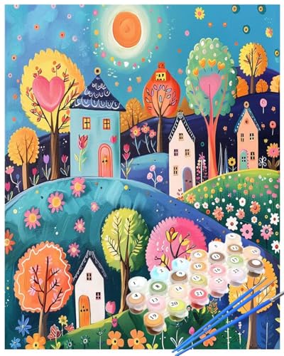 Malen Nach Zahlen Kleine Stadt Malen Nach Zahlen Erwachsene Kreativität Painting by Numbers Adult,DIY Handgemalt Ölgemälde set Mit Pinsel/Acrylpigment,Farbe Leinwand Bastelset Geschenke 50x60cm HYF919 von huuyaofaa