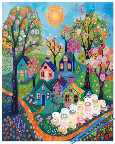 Malen Nach Zahlen Kleine Stadt Malen Nach Zahlen Erwachsene Kunst Painting by Numbers Adult,DIY Handgemalt Ölgemälde set Mit Pinsel/Acrylpigment,Farbe Leinwand Bastelset,Dekor Geschenke 40x50cm HYF921 von huuyaofaa