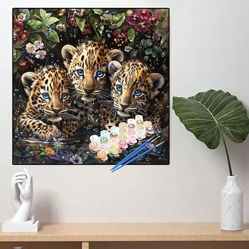 Malen Nach Zahlen Leopard Malen Nach Zahlen Erwachsene Blume Painting by Numbers Adult,DIY Handgemalt Ölgemälde set Mit Pinsel/Acrylpigment,Farbe Leinwand Bastelset,Home Dekor Geschenke 40x40cm YL20 von huuyaofaa