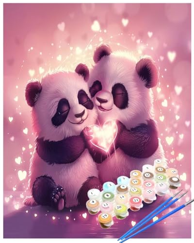 Malen Nach Zahlen Panda Malen Nach Zahlen Erwachsene Liebe Painting by Numbers Adult,DIY Handgemalt Ölgemälde set Mit Pinsel/Acrylpigment,Farbe Leinwand Bastelset,Home Dekor Geschenke 40x50cm HYF936 von huuyaofaa