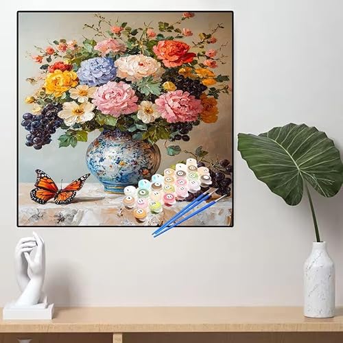 Malen Nach Zahlen Schmetterling Malen Nach Zahlen Erwachsene Blume Painting by Numbers Adult,DIY Handgemalt Ölgemälde set Mit Pinsel/Acrylpigment,Farbe Leinwand Bastelset,Geschenke 100x100cm YL294 von huuyaofaa