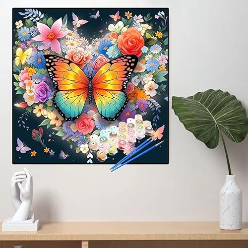 Malen Nach Zahlen Schmetterling Malen Nach Zahlen Erwachsene Landschaft Painting by Numbers Adult,DIY Handgemalt Ölgemälde set Mit Pinsel/Acrylpigment,Farbe Leinwand Bastelset,Geschenke 80x80cm YL287 von huuyaofaa