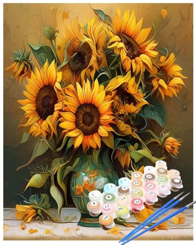 Malen Nach Zahlen Sonnenblume Malen Nach Zahlen Erwachsene Anlage Painting by Numbers Adult,DIY Handgemalt Ölgemälde set Mit Pinsel/Acrylpigment,Farbe Leinwand Bastelset,Dekor Geschenke 30x50cm HYF905 von huuyaofaa