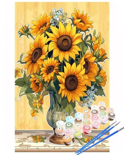 Malen Nach Zahlen Sonnenblume Malen Nach Zahlen Erwachsene Hübsch Painting by Numbers Adult,DIY Handgemalt Ölgemälde set Mit Pinsel/Acrylpigment,Farbe Leinwand Bastelset,Dekor Geschenke 60x90cm HYF902 von huuyaofaa