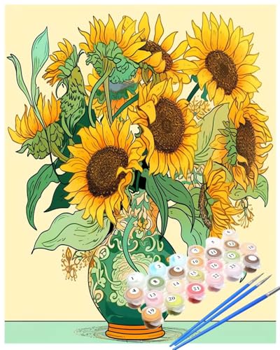 Malen Nach Zahlen Sonnenblume Malen Nach Zahlen Erwachsene Kunst Painting by Numbers Adult,DIY Handgemalt Ölgemälde set Mit Pinsel/Acrylpigment,Farbe Leinwand Bastelset,Dekor Geschenke 50x60cm HYF904 von huuyaofaa