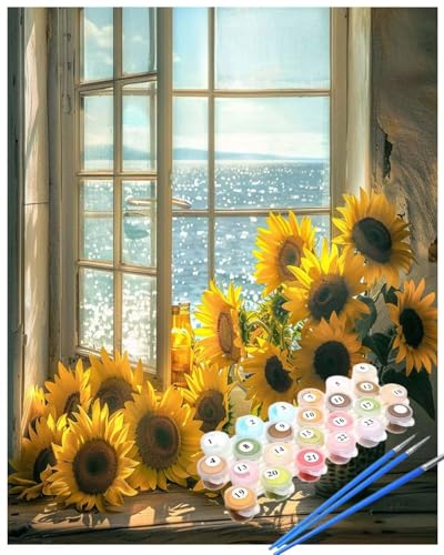 Malen Nach Zahlen Sonnenblume Malen Nach Zahlen Erwachsene Ozean Painting by Numbers Adult,DIY Handgemalt Ölgemälde set Mit Pinsel/Acrylpigment,Farbe Leinwand Bastelset,Dekor Geschenke 40x50cm HYF893 von huuyaofaa