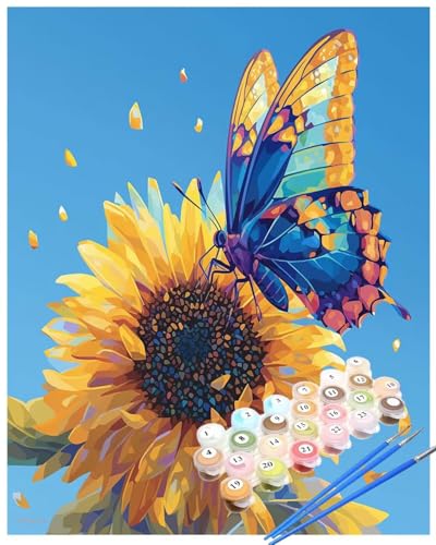 Malen Nach Zahlen Sonnenblume Malen Nach Zahlen Erwachsene Schmetterling Painting by Numbers Adult,DIY Handgemalt Ölgemälde set Mit Pinsel/Acrylpigment,Farbe Leinwand Bastelset Gifts 50x70cm HYF894 von huuyaofaa