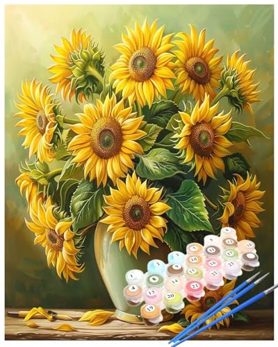 Malen Nach Zahlen Sonnenblume Malen Nach Zahlen Erwachsene Schönheit Painting by Numbers Adult,DIY Handgemalt Ölgemälde set Mit Pinsel/Acrylpigment,Farbe Leinwand Bastelset Geschenke 30x50cm HYF897 von huuyaofaa