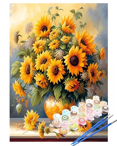 Malen Nach Zahlen Sonnenblume Malen Nach Zahlen Erwachsene Tisch Painting by Numbers Adult,DIY Handgemalt Ölgemälde set Mit Pinsel/Acrylpigment,Farbe Leinwand Bastelset,Dekor Geschenke 50x70cm HYF906 von huuyaofaa