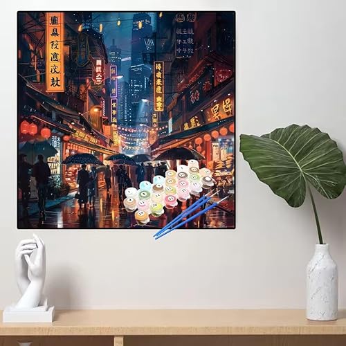 Malen Nach Zahlen Stadt Malen Nach Zahlen Erwachsene Straße Painting by Numbers Adult,DIY Handgemalt Ölgemälde set Mit Pinsel/Acrylpigment,Farbe Leinwand Bastelset,Home Dekor Geschenke 90x90cm YL51 von huuyaofaa