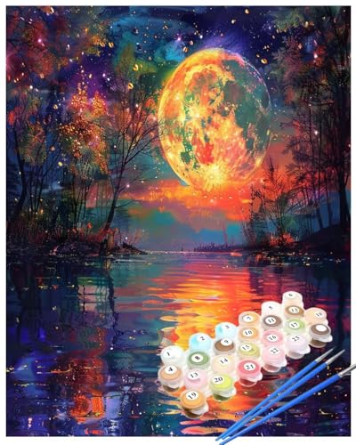 Malen Nach Zahlen Sternennacht Malen Nach Zahlen Erwachsene Baum Painting by Numbers Adult,DIY Handgemalt Ölgemälde set Mit Pinsel/Acrylpigment,Farbe Leinwand Bastelset,Dekor Geschenke 40x50cm HYF928 von huuyaofaa