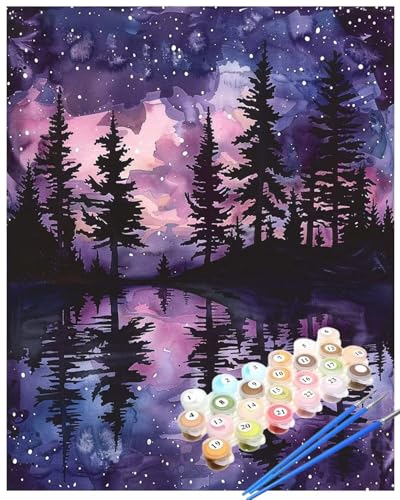 Malen Nach Zahlen Sternennacht Malen Nach Zahlen Erwachsene Baum Painting by Numbers Adult,DIY Handgemalt Ölgemälde set Mit Pinsel/Acrylpigment,Farbe Leinwand Bastelset,Dekor Geschenke 40x50cm HYF926 von huuyaofaa