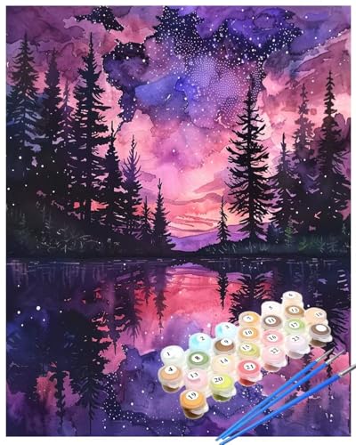 Malen Nach Zahlen Sternennacht Malen Nach Zahlen Erwachsene Baum Painting by Numbers Adult,DIY Handgemalt Ölgemälde set Mit Pinsel/Acrylpigment,Farbe Leinwand Bastelset,Dekor Geschenke 50x60cm HYF927 von huuyaofaa