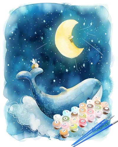 Malen Nach Zahlen Sternennacht Malen Nach Zahlen Erwachsene Delphin Painting by Numbers Adult,DIY Handgemalt Ölgemälde set Mit Pinsel/Acrylpigment,Farbe Leinwand Bastelset Geschenke 40x60cm HYF924 von huuyaofaa