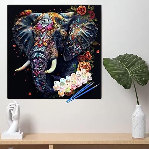 Malen Nach Zahlen Tier Malen Nach Zahlen Erwachsene Elefant Painting by Numbers Adult,DIY Handgemalt Ölgemälde set Mit Pinsel/Acrylpigment,Farbe Leinwand Bastelset,Home Dekor Geschenke 40x40cm YL118 von huuyaofaa