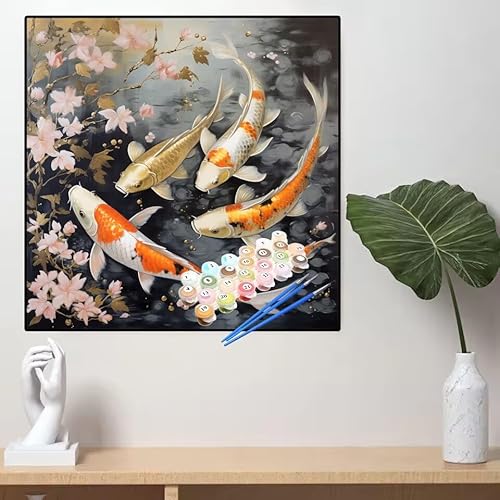 Malen Nach Zahlen Tier Malen Nach Zahlen Erwachsene Fisch Painting by Numbers Adult,DIY Handgemalt Ölgemälde set Mit Pinsel/Acrylpigment,Farbe Leinwand Bastelset für Home Dekor Geschenke 60x60cm YL133 von huuyaofaa