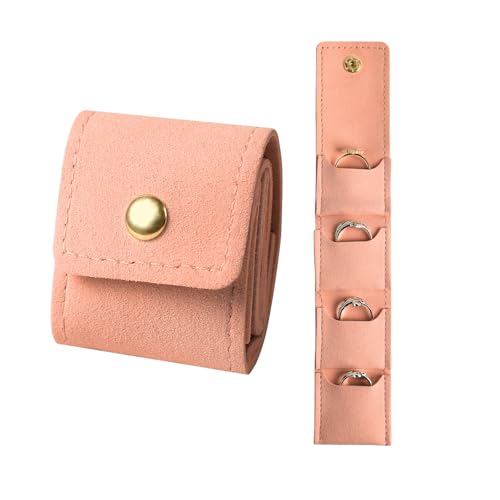 hxoxmxe Mini-Reise-Schmucktasche, Mini-Reise-Schmuck-Rolltasche mit Schnalle, kleine Schmuckschatulle, tragbar, faltbar, Reise-Schmuck-Organizer für Halsketten, Ohrringe, Ringe (Rosa) von hxoxmxe