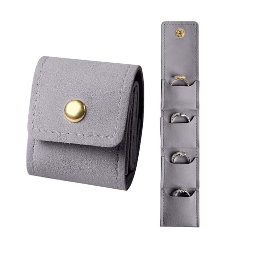 hxoxmxe Mini-Reise-Schmucktasche, Mini-Reise-Schmuck-Rolltasche mit Schnalle, kleine Schmuckschatulle, tragbar, faltbar, Reise-Schmuck-Organizer für Halsketten, Ohrringe, Ringe (grau) von hxoxmxe