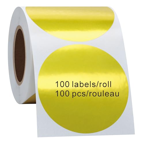 Hycodest 5,1 cm runde Thermo-Aufkleber-Etiketten, Mehrzweck-Etiketten, selbstklebend, rund, direkt, Thermo-Etiketten für Etiketten, Drucker, 100 Etiketten (Gold) von hycodest