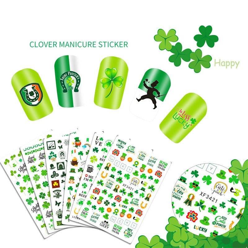2021 Neu 10 Sets Clover Design Nail Art Sticker - St. Patrick's Day von i102SHOP