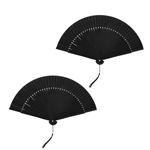 iCovalescent 2 Stück Faltbare Fächer, Sommer Hochzeit Chinesische Fächer Folding Hand Fan Handfächer Taschenfächer für Sommer Party tanzende Hochzeits Haus Dekorationen(Schwarz) von iCovalescent