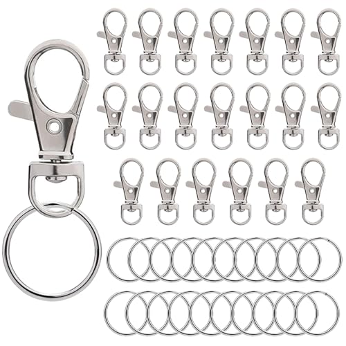 iCovalescent 20 Stück drehbare Karabinerverschlüsse, Schlüsselringe Edelstahl, Schlüsselanhänger Drehverschlüsse, Karabiner Schlüsselanhänger(Silber) von iCovalescent