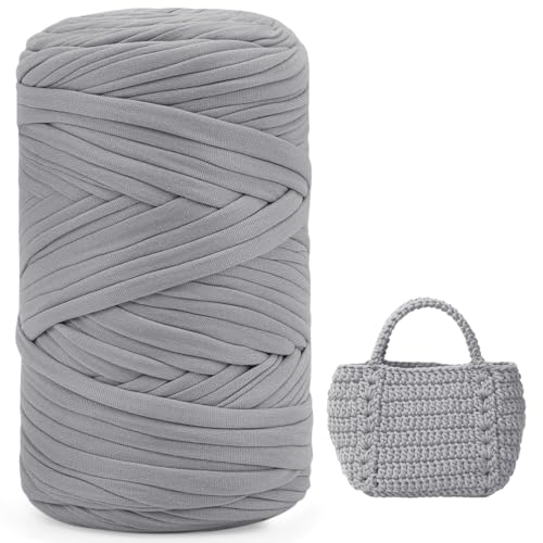 iEGrow 400 g T-Shirt Garn, Häkelgarn, Textilgarn für gehäkelte Körbe, geeignet für Handtasche, Taschen, Teppiche, Heimdekoration, DIY-Kunsthandwerk, Chunky Yarn für Anfänger Hellgrau von iEGrow
