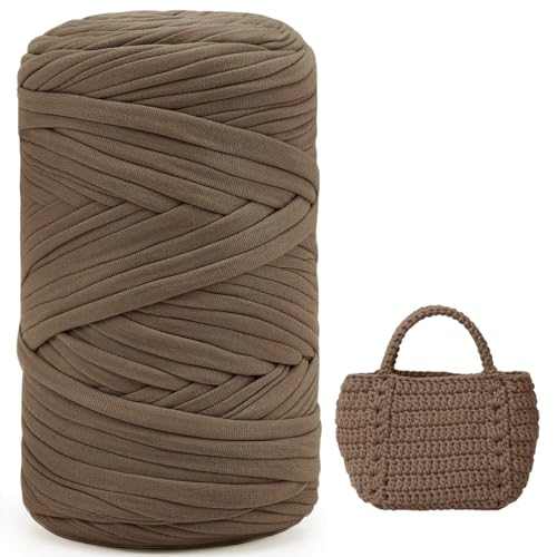 iEGrow 400 g T-Shirt Garn, Häkelgarn, Textilgarn für gehäkelte Körbe, geeignet für Handtasche, Taschen, Teppiche, Heimdekoration, DIY-Kunsthandwerk, Chunky Yarn für Anfänger Dunkelbraun von iEGrow