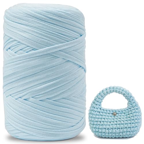 iEGrow 400 g T-Shirt Garn, Häkelgarn, Textilgarn für gehäkelte Körbe, geeignet für Handtasche, Taschen, Teppiche, Heimdekoration, DIY-Kunsthandwerk, Chunky Yarn für Anfänger Hellblau von iEGrow
