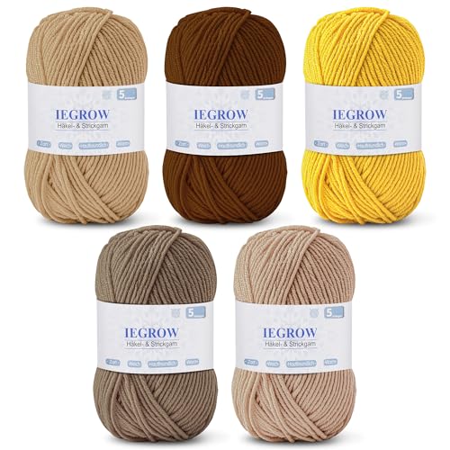 iEGrow Häkelgarn (50g x 5 Farben), 5-fach Garn zum Stricken, Garn zum Häkeln und Stricken,Handstrickgarn-Sets,Fleece-Pullover zum Stricken und Basteln, superweiches Acrylgarn für Anfänger und Kinder03 von iEGrow