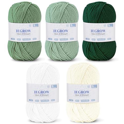 iEGrow Häkelgarn (50g x 5 Farben), 5-fach Garn zum Stricken,Garn zum Häkeln und Stricken, Handstrickgarn-Sets,Fleece-Pullover zum Stricken und Basteln,superweiches Acrylgarn für Anfänger und Kinder 01 von iEGrow