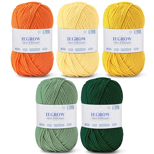 iEGrow Häkelgarn (50g x 5 Farben), 5-fach Garn zum Stricken,Garn zum Häkeln und Stricken,Handstrickgarn-Sets,Fleece-Pullover zum Stricken und Basteln, superweiches Acrylgarn für Anfänger und Kinder 06 von iEGrow