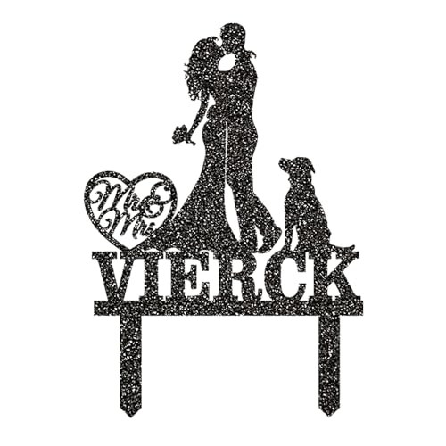 iEventStar Acryl Hochzeitstortenaufsatz für Braut und Bräutigam mit einem Hund Party Kuchen Dekoration (Paar mit 1 Hund, Anpassen) von iEventStar