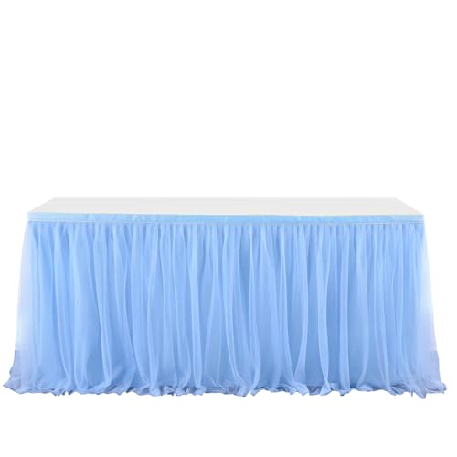 iEventStar Romantischer Tüll-Tischrock, Tutu-Tischdecke, rechteckiger oder runder Tisch für Babyparty, Hochzeit, Party, Bar (275 x 77 cm (L x H), Blau von iEventStar