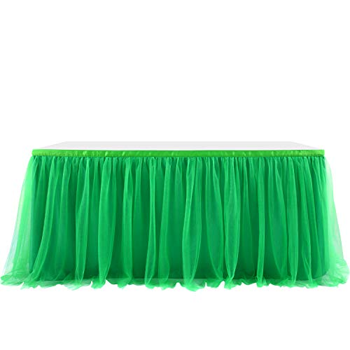 iEventStar Romantischer grüner Tüll-Tischrock, Tutu-Tischdecke, rechteckiger oder runder Tisch für Babyparty, Hochzeit, Party, Bar (183 x 77 cm (L x H), Grün von iEventStar