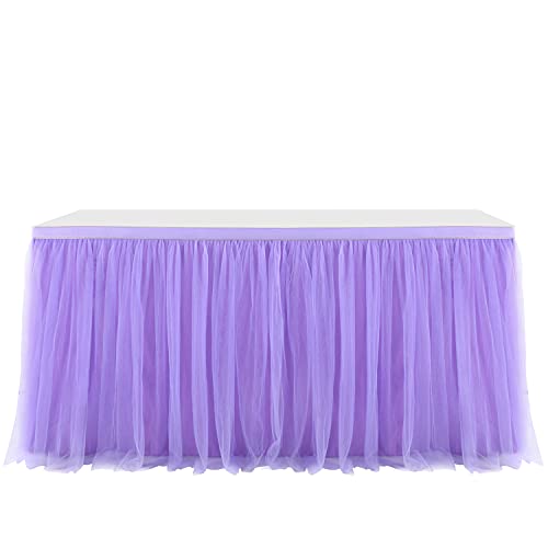 iEventStar Romantischer violetter Tüll-Tischrock, Tischtütü-Tischdecke, rechteckiger oder runder Tisch für Babyparty, Hochzeit, Party, Bar (427 x 77 cm (L x H), Lila) von iEventStar