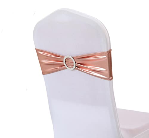 iEventStar Stretch-Stuhlschleifen Stuhlhusse mit Schnalle für Party Zeremonie Veranstaltungen Geburtstag Empfang Bankett Hochzeit Stuhldekorationen (50, Metallic Roségold) von iEventStar